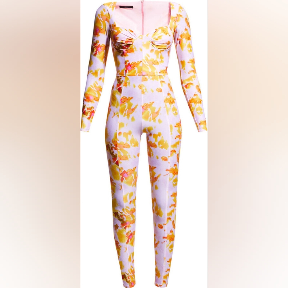Alex Perry Lanson Printed Lycra Sweetheart Stretch Catsuit Jumpsuit US Size 6